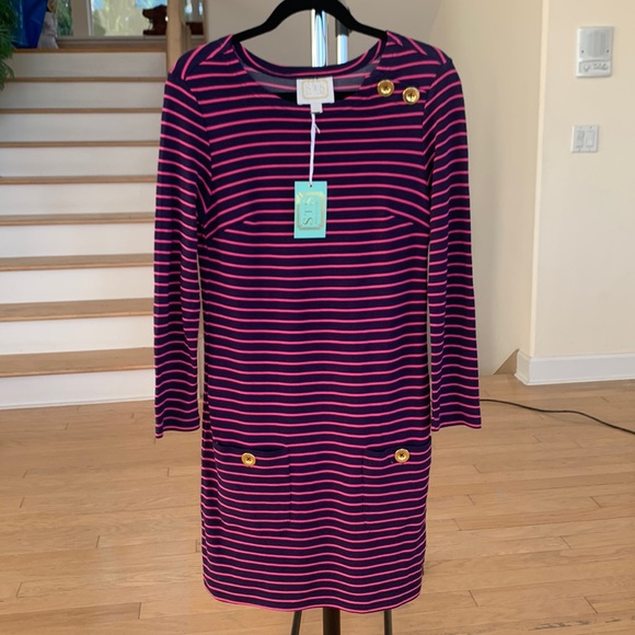 NWT Sail to Sable sz XS navy and pink striped very soft knit dress - Picture 2 of 10